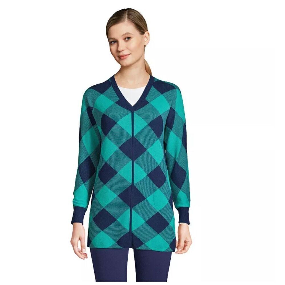 Lands' End Women's Green and Blue Dolman Tunic Sweater Size Large